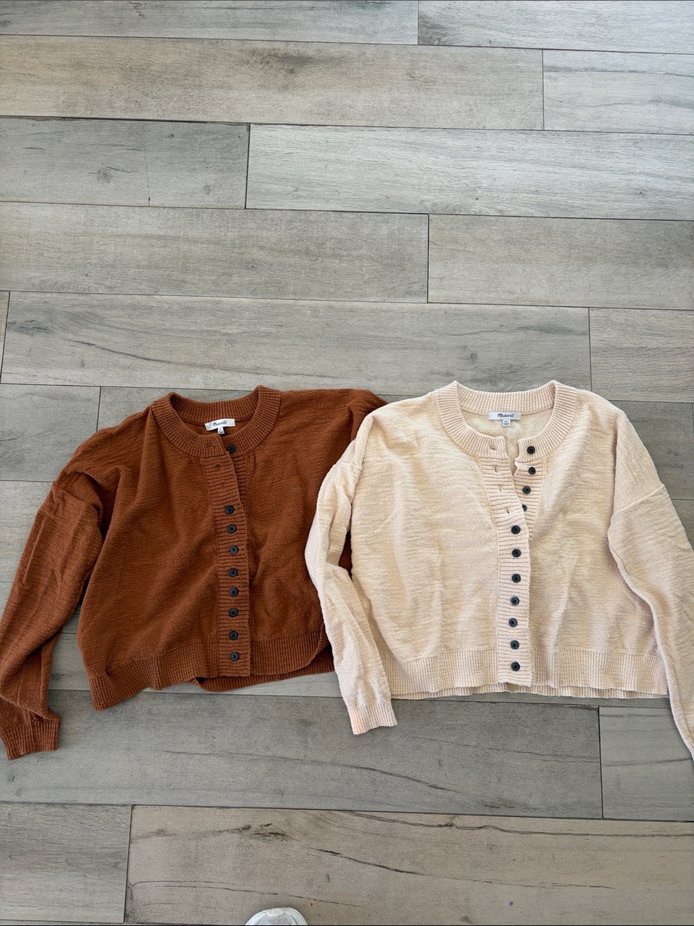 Madewell Textured Knit Button-Front Cardigan Sweater - Cream and Rust